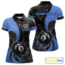 Load image into Gallery viewer, Blue Watering 8 Ball Pool Billiard Shirts For Women Custom Broken Glass Billiard Team Jersey NYN3136