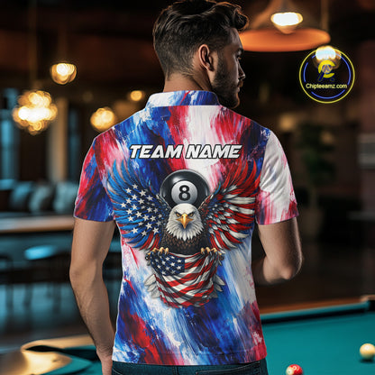 Patriotic Eagle Pool 8 Ball & 9 Ball Men Billiard Shirt Custom US Flag Paint Billiard Team Attire NYN2559