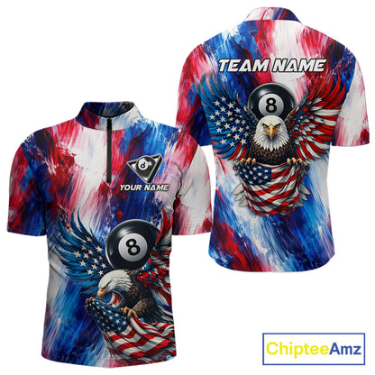 Patriotic Eagle Pool 8 Ball & 9 Ball Men Billiard Shirt Custom US Flag Paint Billiard Team Attire NYN2559