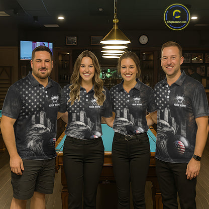 Retro Grunge US Flag Eagle Pool 8 Ball Men Billiard Shirt Custom Patriotic Billiard Team Attire NYN2564