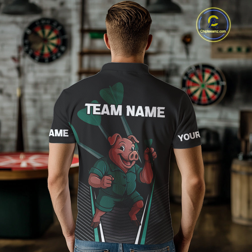 Darts Master Pig In Green Funny Darts Shirt For Men - Custom Team & Player Name NYN0363