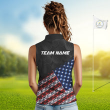 Load image into Gallery viewer, Womens Lightning US Flag Golf Polo Shirts Custom Black Golf Ball America Golf Shirt NYN3328