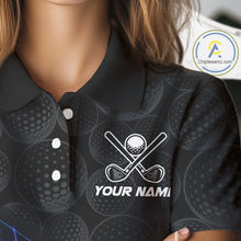 Load image into Gallery viewer, Womens Lightning Texas Flag Golf Polo Shirts Custom Black Golf Ball America Golf Shirt NYN3329