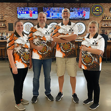 Load image into Gallery viewer, Custom Orange Grunge Eagle Scratch Dartboard Men Darts Quarter-Zip Shirts Dart Team Jerseys NYN2271