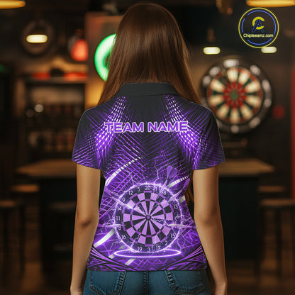 Black And Purple Stripes Light Dartboard Custom Darts Polo Shirts Women Dart Team Jerseys NYN2275