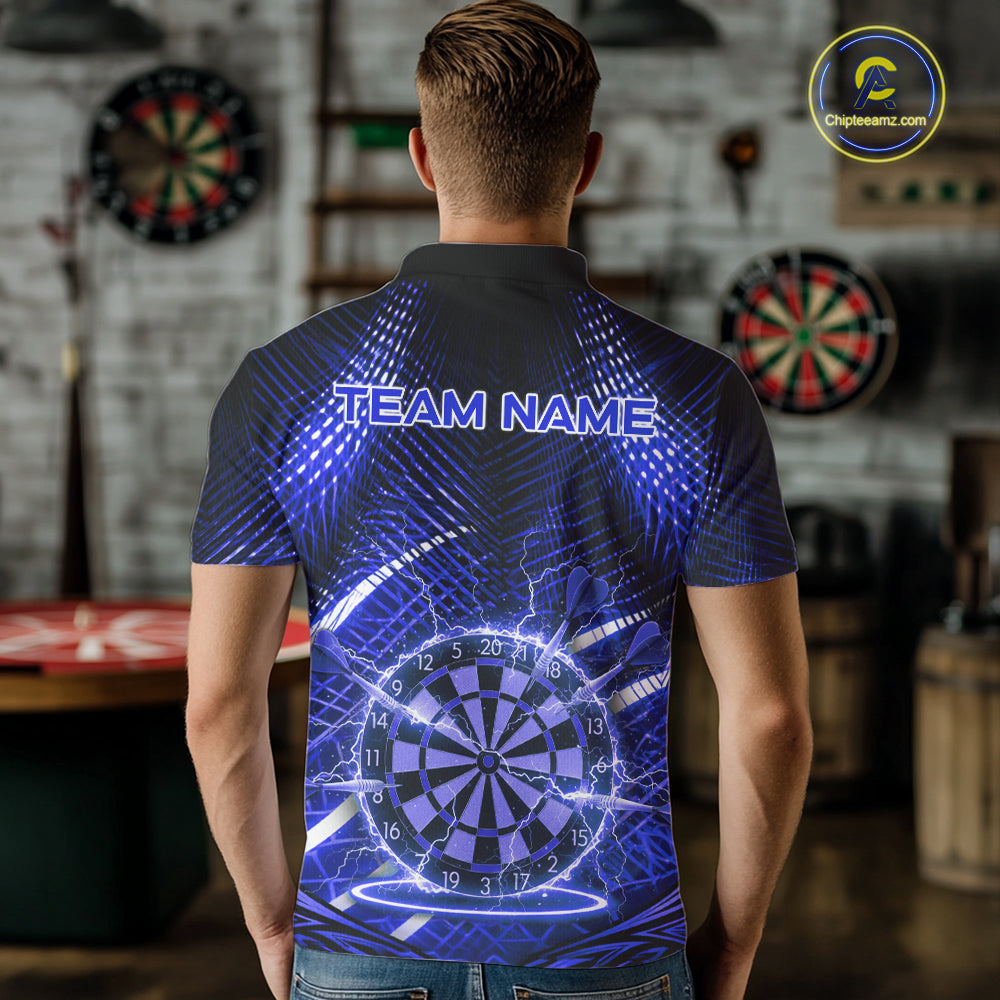 Black And Blue Stripes Light Dartboard Custom Darts Polo Shirts Men Dart Team Jerseys NYN2277