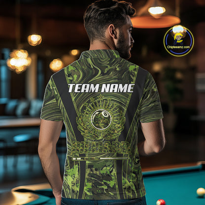 Green Camo 8 Ball Billiard Polo & 1/4 Zip Shirt For Men Custom Pool Team Shirt, Billiard Clothes NYN2941