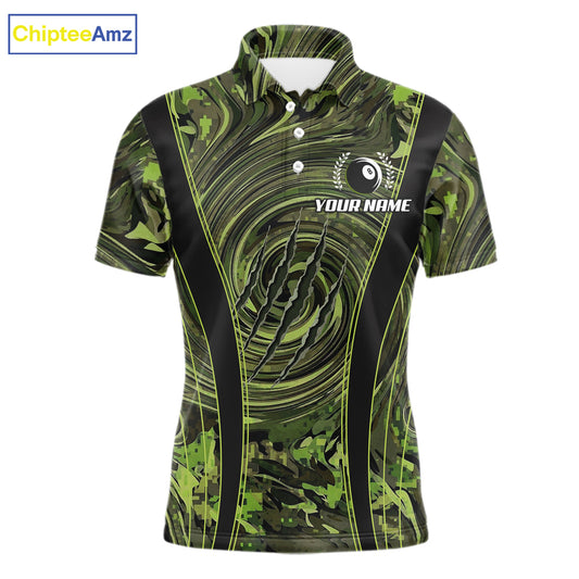 Green Camo 8 Ball Billiard Polo & 1/4 Zip Shirt For Men Custom Pool Team Shirt, Billiard Clothes NYN2941