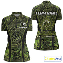 Load image into Gallery viewer, Green Camo 8 Ball Billiard Polo &amp; 1/4 Zip Shirt For Women Custom Pool Team Shirt, Billiard Clothes NYN2941