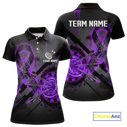 Lightning Purple Ribbon Dartboard Custom Lightning Dartboard Darts Polo Shirt For Women NYN1804