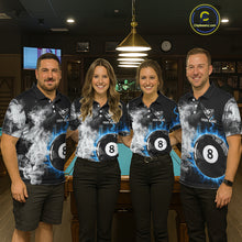 Load image into Gallery viewer, Grey Smokes Billiard Balls Shirts For Women Custom Blue Flames Ball 8 Billiard Team Jerseys NYN2303
