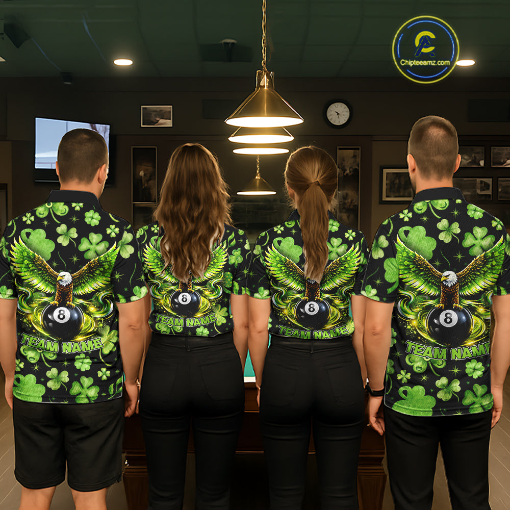 Eagle Shamrock Green St Patrick's Day Men Billiard Shirts Personalized Pool 8 Balls Billiard Attire NYN2740