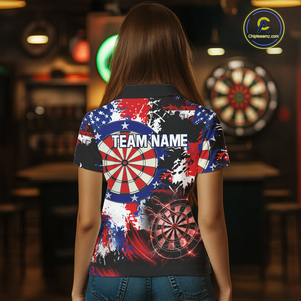 Personalized Patriotic Grunge Darts Polo & 1/4-Zip Shirt For Women Thunder Dart Team Jerseys NYN2954