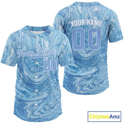 Custom Button Up Baseball Jersey For Men Blue Youth Baseball Jersey Personalized Name NYN1250
