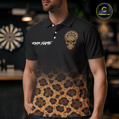Brown Skull & Dartboard Leopard Pattern Darts Polo Shirts For Men Darts Team Jerseys NYN2755