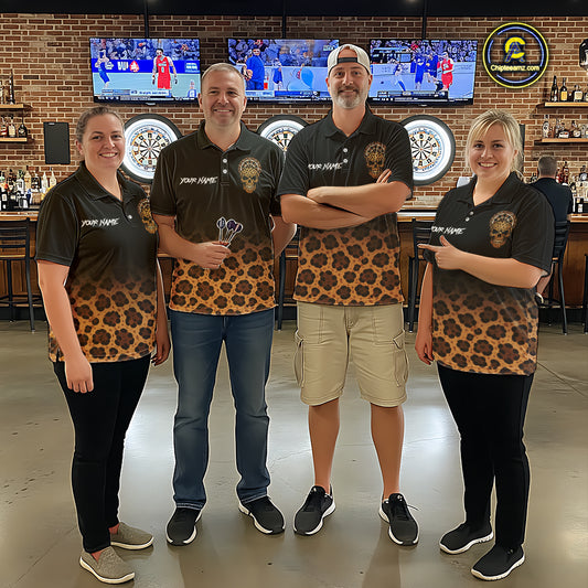 Brown Skull & Dartboard Leopard Pattern Darts Quarter-Zip Shirts For Men Darts Team Jerseys NYN2755