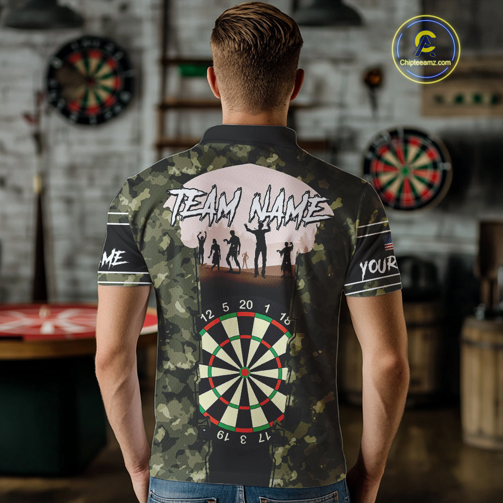 Camo US Flag Skull Skeleton Silhouette Dart Shirts For Men, Custom Dart Jerseys NYN0046