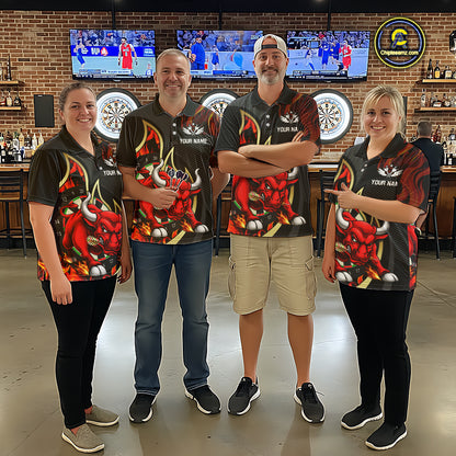 Personalized Bull Red Flames Darts Polo & 1/4-Zip Shirt For Men Funny Dart Team Dart Jerseys NYN2962