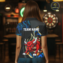 Load image into Gallery viewer, Personalized Bull Blue Flames Darts Polo &amp; 1/4-Zip Shirt For Women Funny Dart Team Dart Jerseys NYN2963