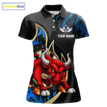 Load image into Gallery viewer, Personalized Bull Blue Flames Darts Polo &amp; 1/4-Zip Shirt For Women Funny Dart Team Dart Jerseys NYN2963