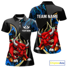 Load image into Gallery viewer, Personalized Bull Blue Flames Darts Polo &amp; 1/4-Zip Shirt For Women Funny Dart Team Dart Jerseys NYN2963