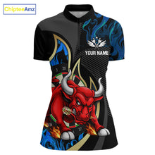 Load image into Gallery viewer, Personalized Bull Blue Flames Darts Polo &amp; 1/4-Zip Shirt For Women Funny Dart Team Dart Jerseys NYN2963