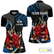 Load image into Gallery viewer, Personalized Bull Blue Flames Darts Polo &amp; 1/4-Zip Shirt For Women Funny Dart Team Dart Jerseys NYN2963
