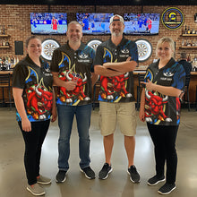 Load image into Gallery viewer, Personalized Bull Blue Flames Darts Polo &amp; 1/4-Zip Shirt For Women Funny Dart Team Dart Jerseys NYN2963