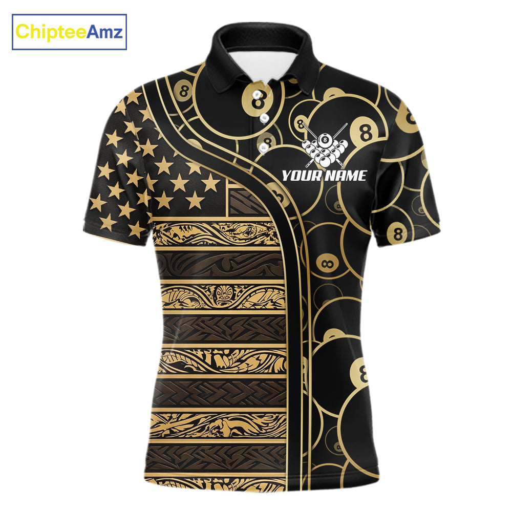 Black & Gold Tribal 8 Ball Pool Shirts Custom Men Billiard Polo & 1/4 Zip Shirt Billiard Team Jerseys NYN2970