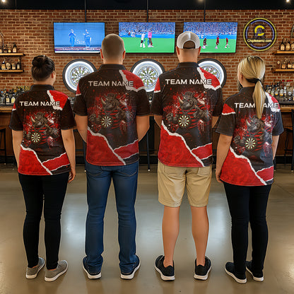 Black & Red Splatter Rhino Men Darts Quarter-Zip Shirt Custom Funny Team Dart League Jerseys NYN2067