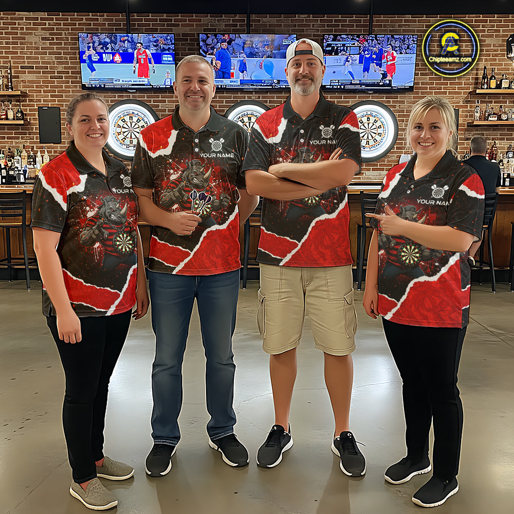 Black & Red Splatter Rhino Men Darts Quarter-Zip Shirt Custom Funny Team Dart League Jerseys NYN2067