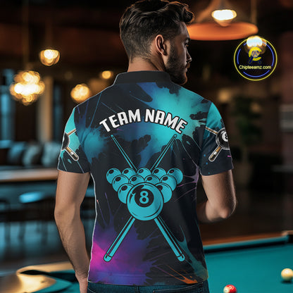 Grunge Splatter Teal Ball 8 Billiard Shirts For Men Personalized Billiard Attire Gifts NYN2327