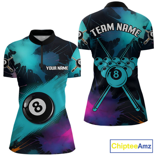 Grunge Splatter Teal Ball 8 Billiard Shirts For Women Personalized Billiard Attire Gifts NYN2327