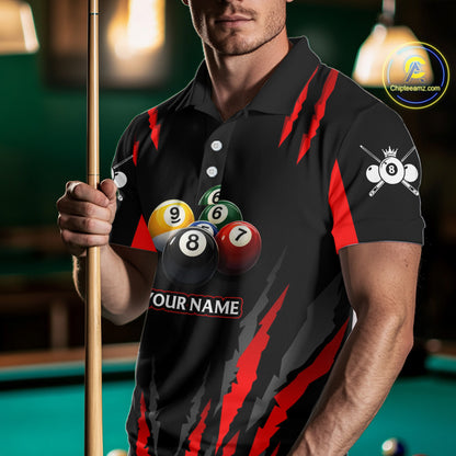 Black & Red Men's Billiard Ball Shirts Personalized Crown 8 Ball Billiard Team Attire NYN2330