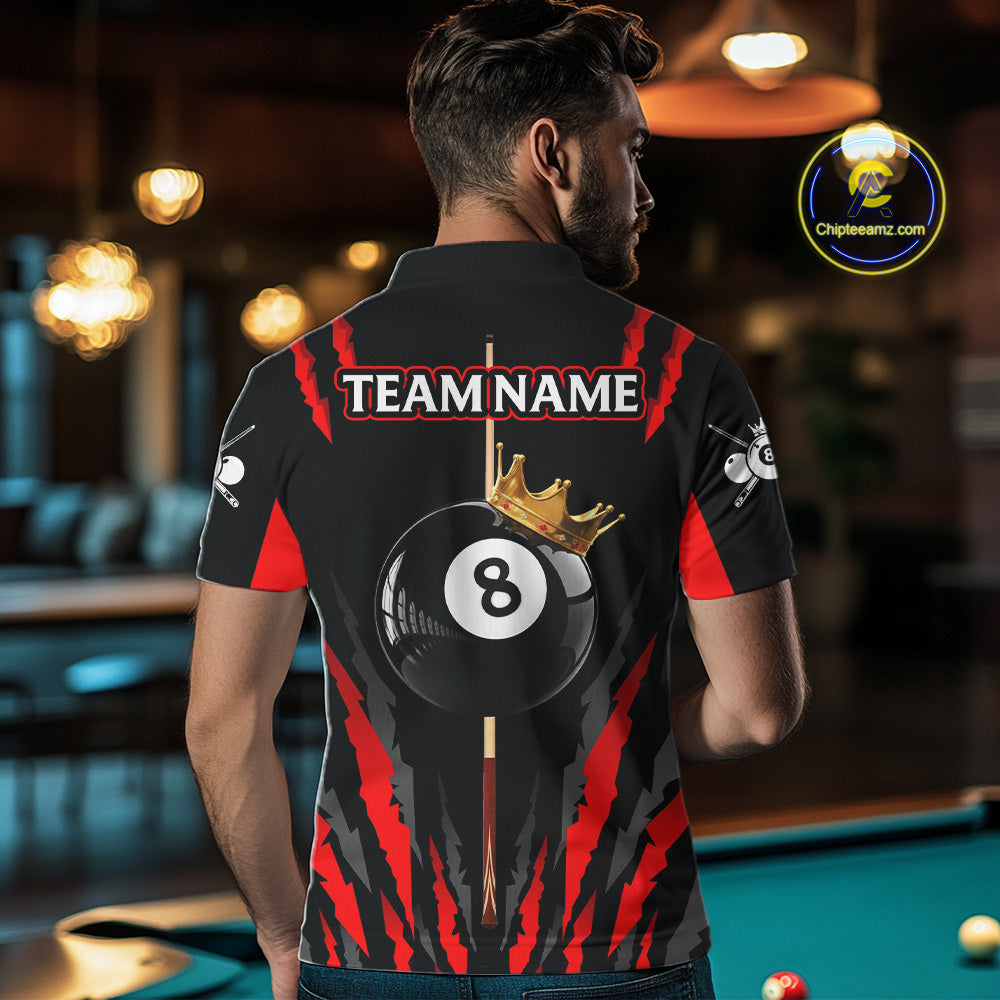 Black & Red Men's Billiard Ball Shirts Personalized Crown 8 Ball Billiard Team Attire NYN2330
