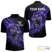 Load image into Gallery viewer, Purple Flaming Tiger Funny Darts Custom Men's Dart Quarter-Zip Shirts Team Dart League Jerseys NYN2077