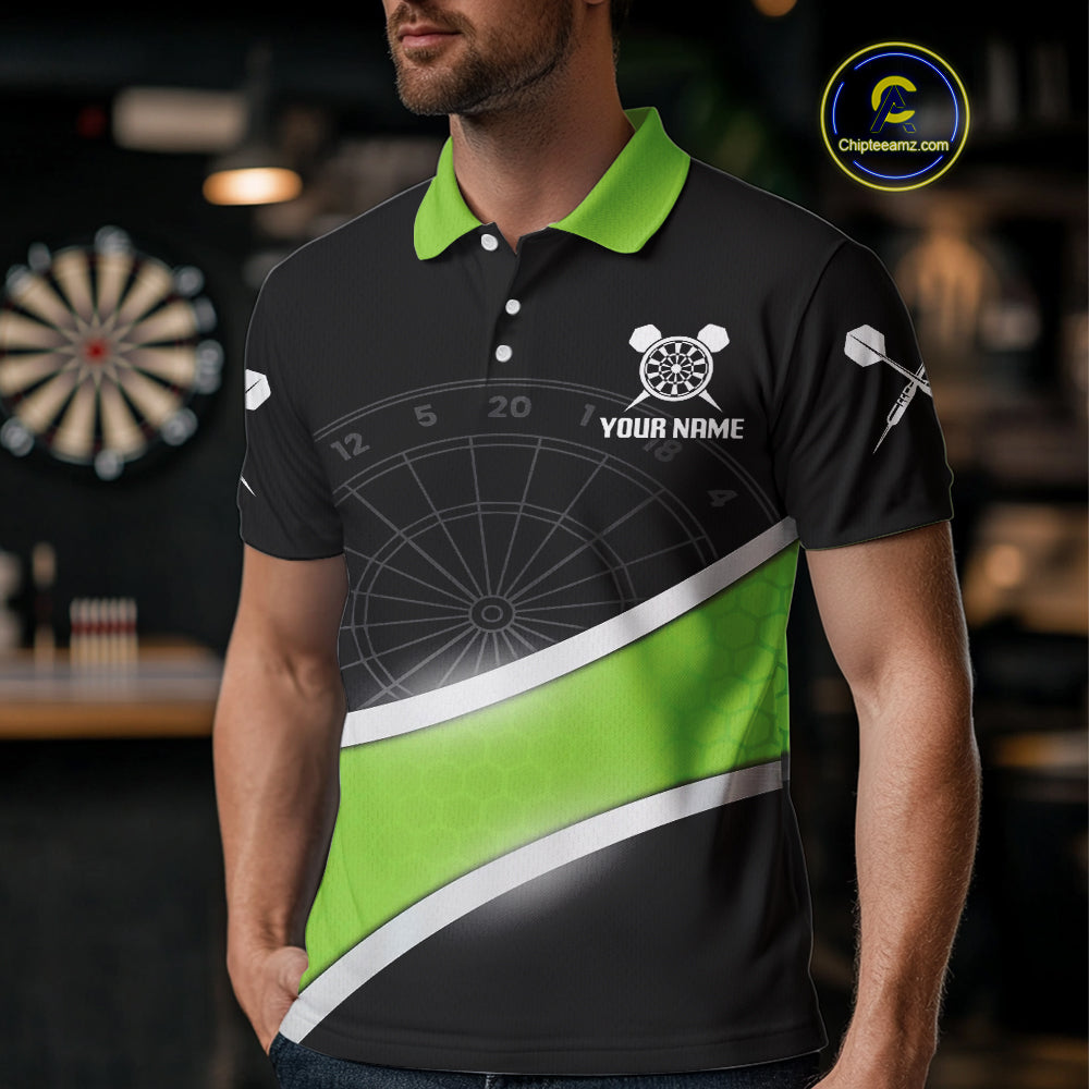 Green Halftone Pattern Dartboard Men's Darts Shirt - Custom Name For Dart Players NYN0412