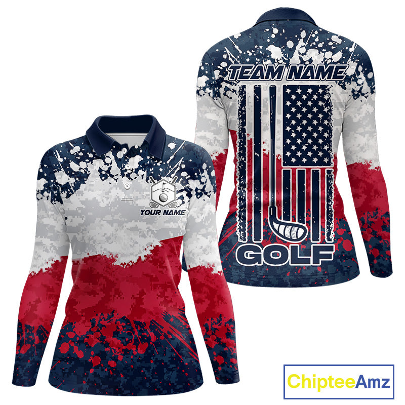 American Flag Anniversary Women Golf Polo Shirt Custom Splatter Patriotic Golf Tops NYN3385