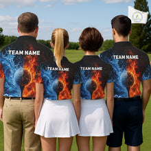 Load image into Gallery viewer, Blue Water &amp; Red Flames Mens Golf Polo Shirt Custom Golf Clothing Golf Team Outfits NYN3390