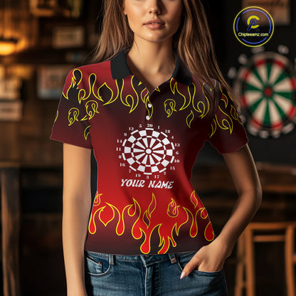 Custom Flame Pattern Red Dartboard Flame Dart Shirt For Women, Dart Jerseys NYN0228
