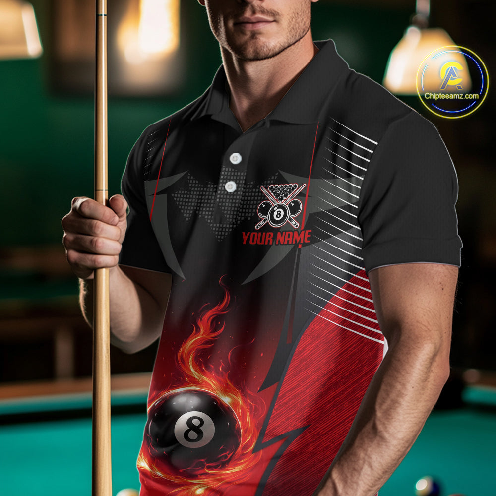 Black & Red 8 Ball Men Billiard Shirt Personalized Phoenix Billiard Polo & 1/4 Zip Apparel NYN2366