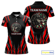 Load image into Gallery viewer, Custom Black-Red Wolf Dartboard Dart Shirts For Women US Flag Dart Team Jerseys NYN0073