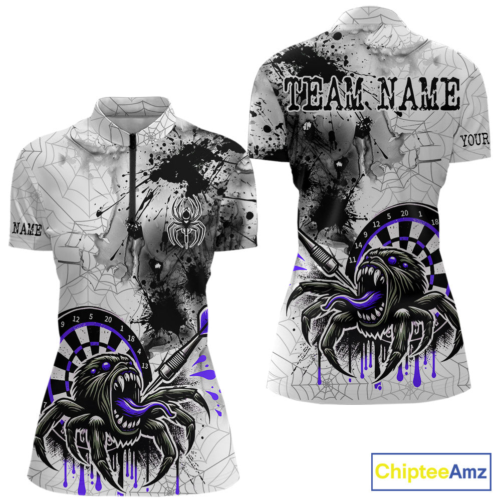 Personalized Dripping Black And Purple Spider Dart Quarter- Zip Shirts For Women, Custom Dart Jerseys NYN2117