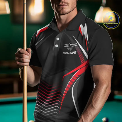 Black & Red Ball Pool Team Shirts Men's Billiard Polo & 1/4-Zip Personalized Billiard Gifts NYN2396