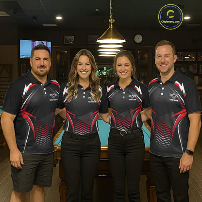 Black & Red Ball Pool Team Shirts Men's Billiard Polo & 1/4-Zip Personalized Billiard Gifts NYN2396