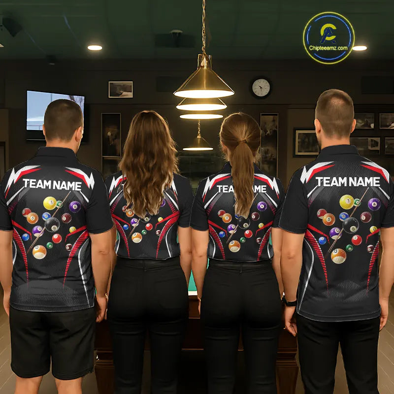 Black & Red Ball Pool Team Shirts Men's Billiard Polo & 1/4-Zip Personalized Billiard Gifts NYN2396