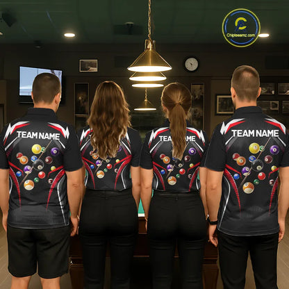 Black & Red Ball Pool Team Shirts Men's Billiard Polo & 1/4-Zip Personalized Billiard Gifts NYN2396