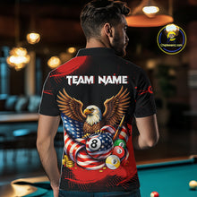 Load image into Gallery viewer, Custom Red Grunge US Flag Eagle Billiard Pool Shirts For Men 8 Ball Patriotic Billiard Team Attire NYN2781