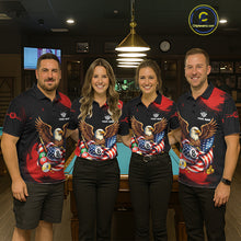 Load image into Gallery viewer, Custom Red Grunge US Flag Eagle Billiard Pool Shirts For Men 8 Ball Patriotic Billiard Team Attire NYN2781