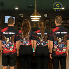 Load image into Gallery viewer, Custom Red Grunge US Flag Eagle Billiard Pool Shirts For Men 8 Ball Patriotic Billiard Team Attire NYN2781